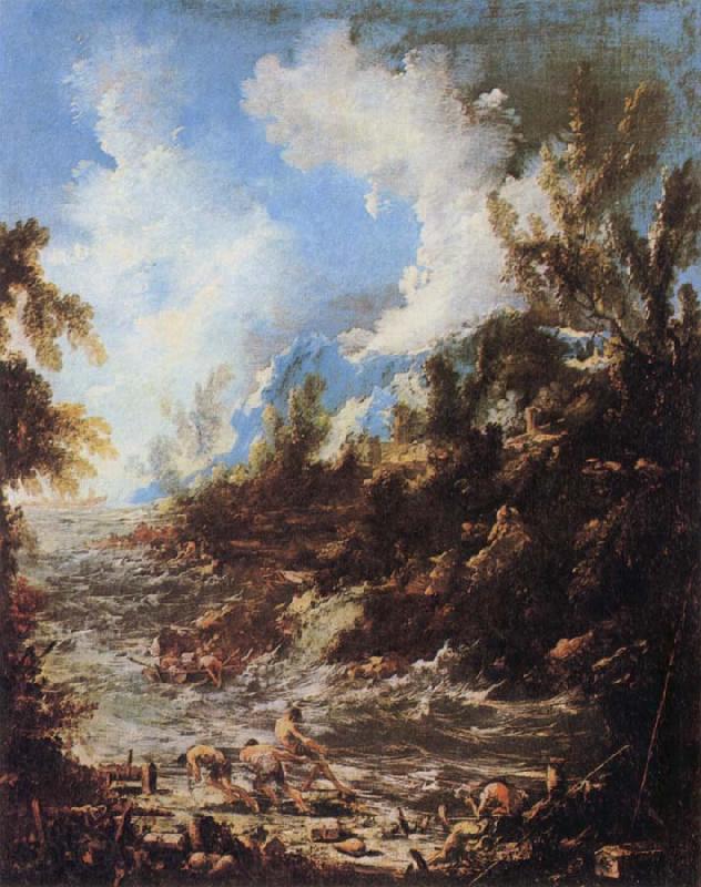 MAGNASCO, Alessandro Seascape with Fishermen and Bathers
